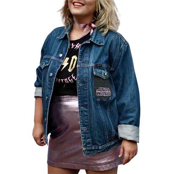 Star Wars Stormtrooper Denim Jacket Upcycled Geek Boxy Plus Size 16 Slowfashion - Picture 3 of 15